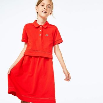 Lacoste Cotton Petit Piqué Polo Dress - Šaty Dětské Červené | CZ-UcNjGK